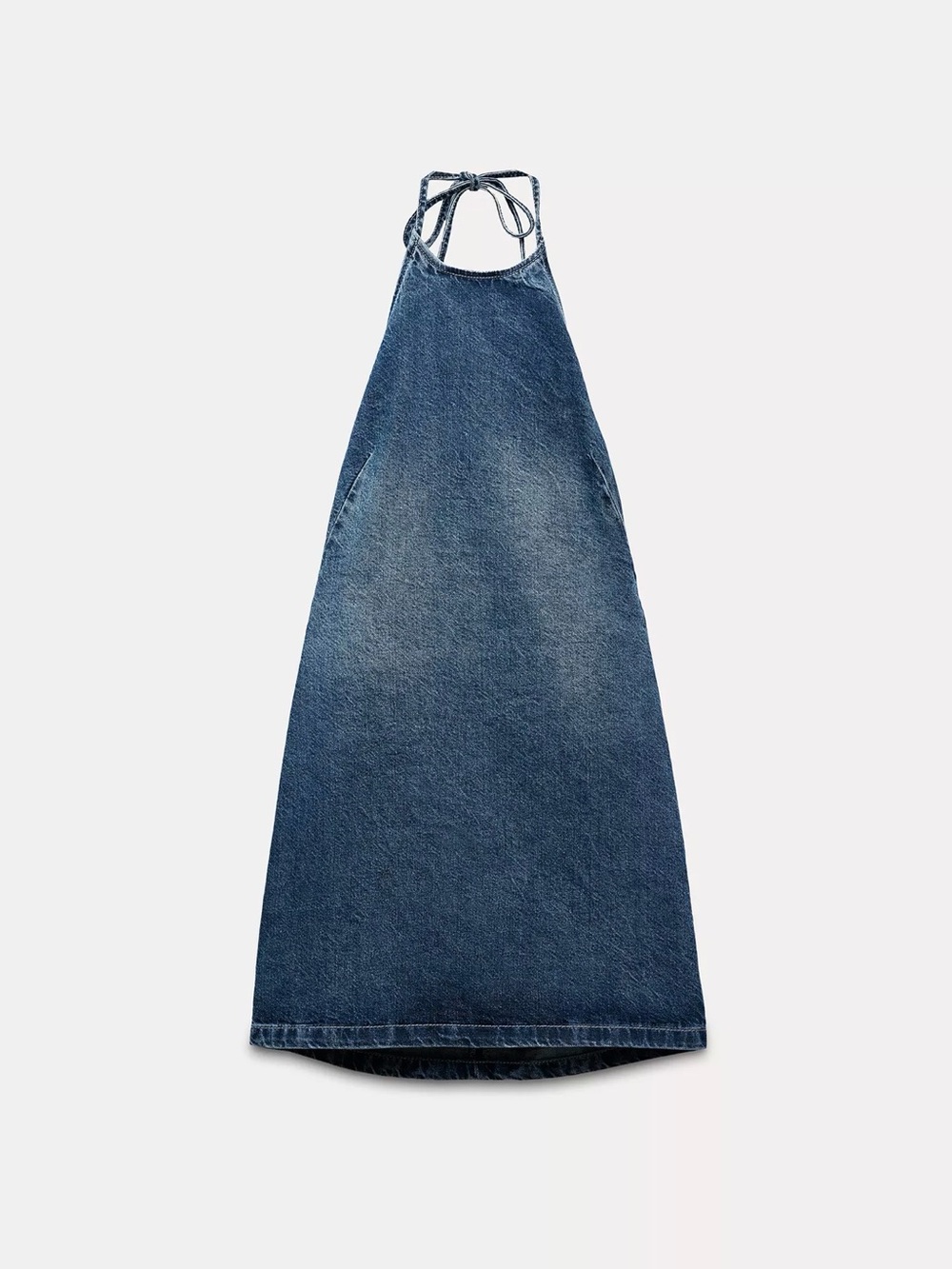 NWT Zara Denim Halter Neck Backless Mini Dress SZ L - Picture 2 of 6